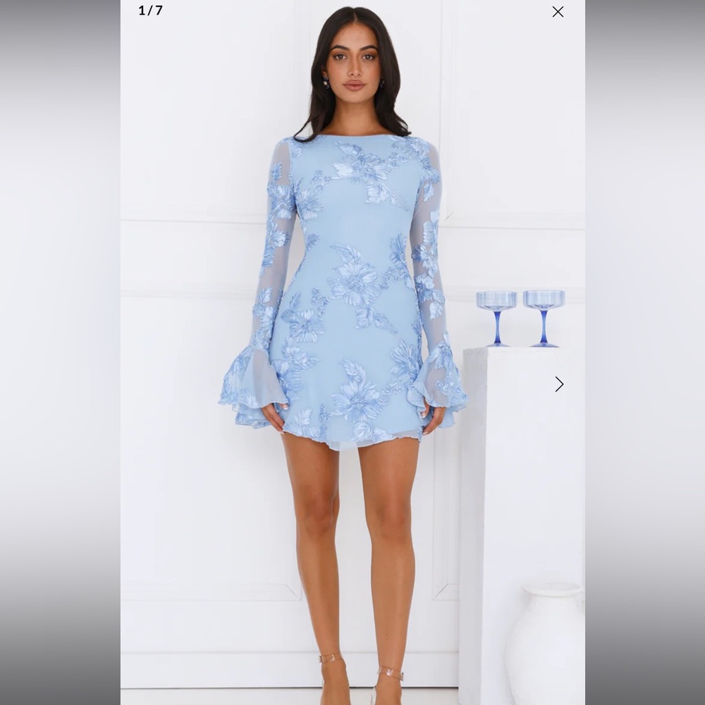 Hello Molly Light Blue Floral Lace Midi Dress